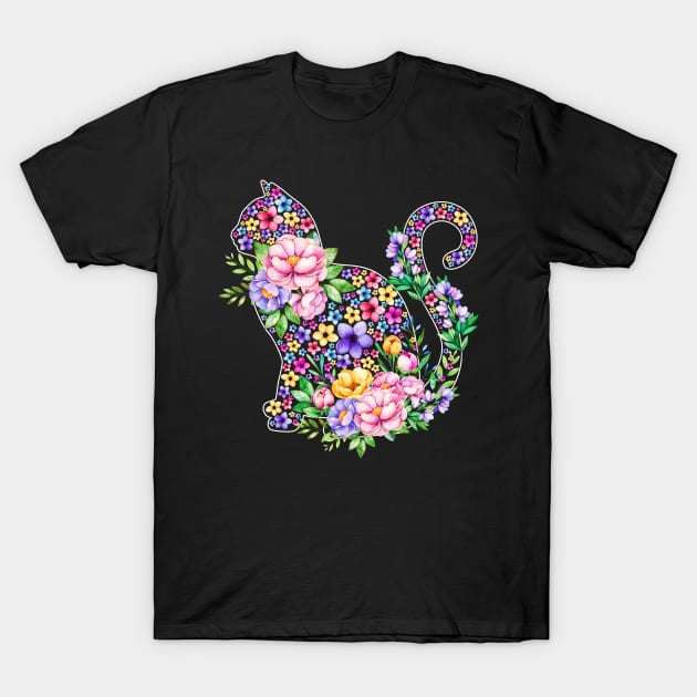 Cat Watercolor Floral T-Shirt by LotusTee